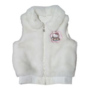 Sanrio Hello Kitty Reversible Vest Kids Large Womens XS Cream Ivory Faux Fur